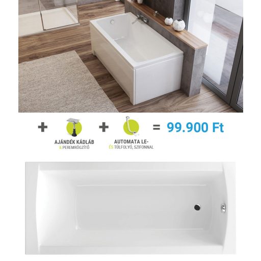 Fürdőkád acryl Viva 160x70 cm + kádláb + lefolyó