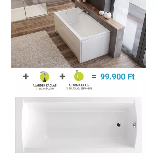 Fürdőkád M-Acryl Viva 170x75 + kádláb + lefolyó