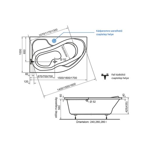 Fortuna aszimmetrikus kád 150x100 balos