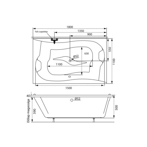 Fürdőkád acryl Royal 180x110 +kádláb+peremrögzítő