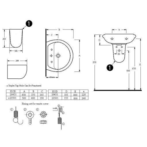 Aqualine kerámiamosdó 50x40 cm