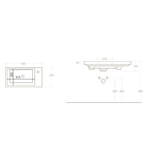 AQUALINE ZORAN kerámia mosdó, 45x5x27,5cm (4045)