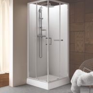   Négyoldalról zárt (négyfalas) zuhanykabinok kpl-KCKN/BASIC-80-S W18 üveggel / fehér kerettel és fehér hátfallal