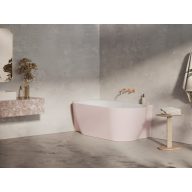   Freedom Corner II Tec 175x86 bal, akrilkád, Alabaster Pink/fehér, fehér/fekete/króm lefolyó