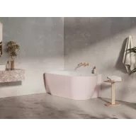   Freedom Corner II Tec 175x86 bal, akrilkád, Alabaster Pink/fehér, fehér/fekete/króm lefolyó