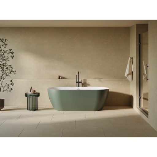 Freedom O Tec 170x77 akrilkád, Grey Green/fehér szabadonálló, fehér/fekete/króm lefolyó