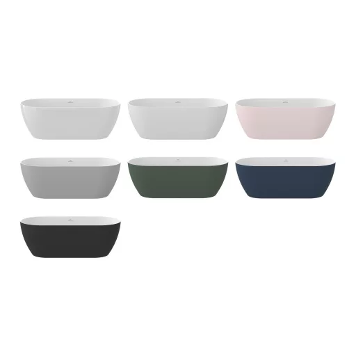 Freedom O Tec 170x77 akrilkád, Alabaster Pink/fehér szabadonálló, fehér/fekete/króm lefolyó