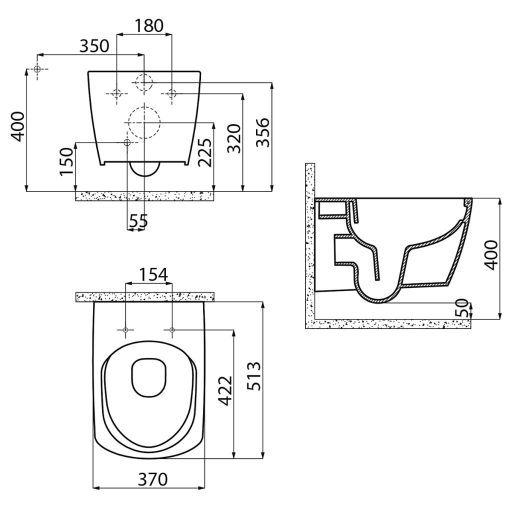 Sapho GLANC fali rimless WC, 37x51,5cm (GC321)