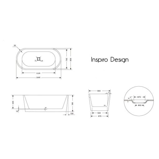 Inspiro Milazzo 170x75x59cm térben álló kád