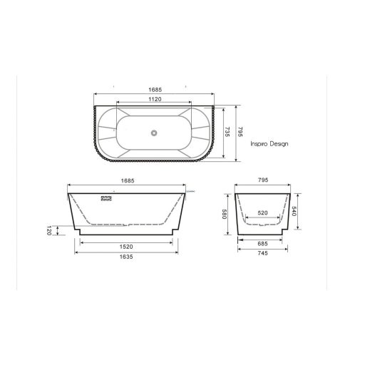 Inspiro Buscello Stripe 170x80x60cm térben álló kád