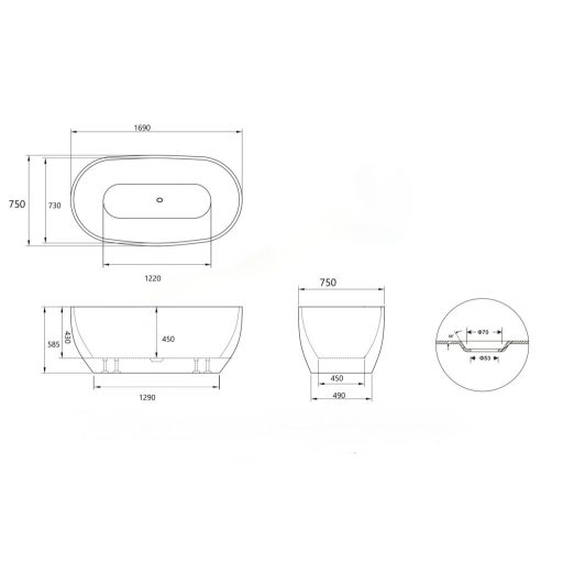 Inspiro Maranello 170x75x58cm térben álló kád