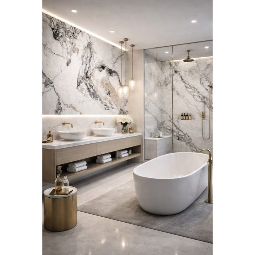 Beltéri SPC falpanel 2800x1200x4 mm - Fehér, márvány mintás