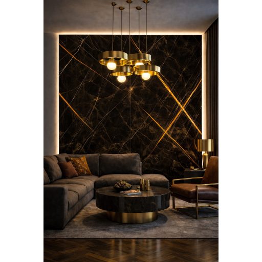 Beltéri SPC falpanel 2800x1200x4 mm - Fényes fekete, arany erezettel