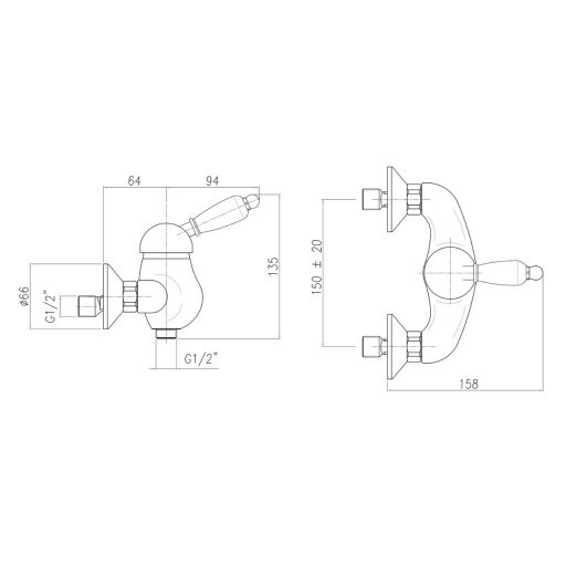 KIRKÉ zuhanycsaptelep zuhanyszett nélkül, fehér kerámia karral, bronz