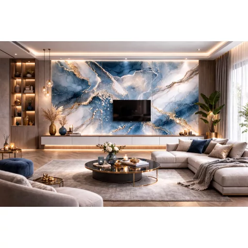 Beltéri SPC falpanel 600x1200x4 mm- Kék-fehér mintával
