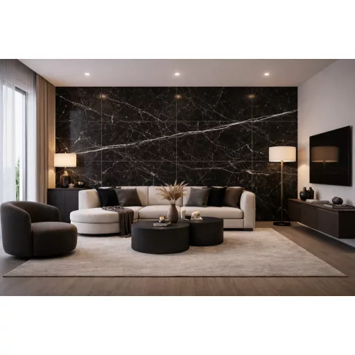 Beltéri SPC falpanel 600x1200x4 mm - fényes fekete márvány