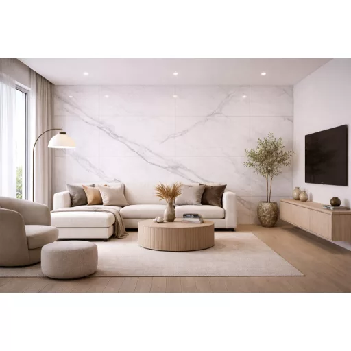 Beltéri SPC falpanel 600x1200x4 mm- Fehér-szürke márvány mintás