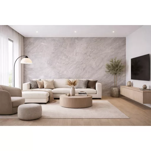 Beltéri SPC falburkolat 600x1200x4 mm - Füstös szürkés-bézs árnyalattal