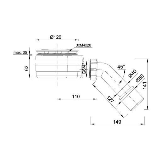 ST620 zuhanytálca szifon króm