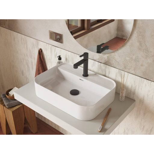 Flat mosdólefolyó kerámia fedéllel, matt fekete