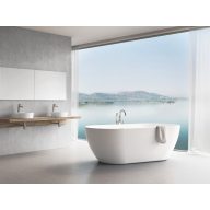   Freedom O 169x80, akrilkád, fehér szabadonálló, fehér/fekete/króm lefolyó