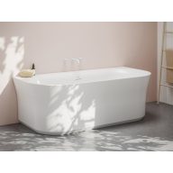   Ypsilon Wall 178x86 akrilkád, fehér, szabadonálló, fehér/fekete/króm lefolyó