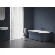   Ypsilon Wall 178x86, akrilkád, Deepsea Blue/fehér, szabadonálló, fehér/fekete/króm lefolyó