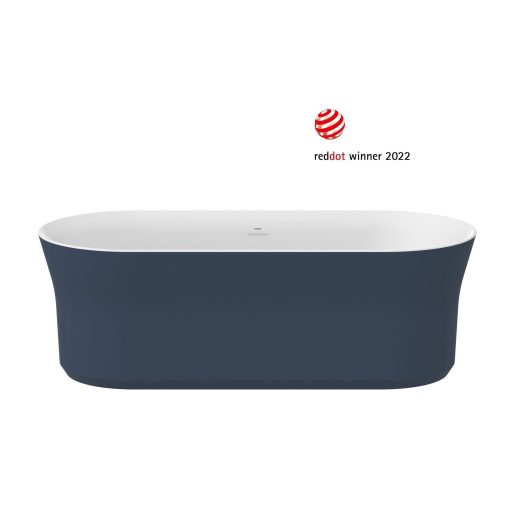 Ypsilon 180x80, akrilkád, Deepsea Blue/fehér, szabadonálló, fehér/fekete/króm lefolyó