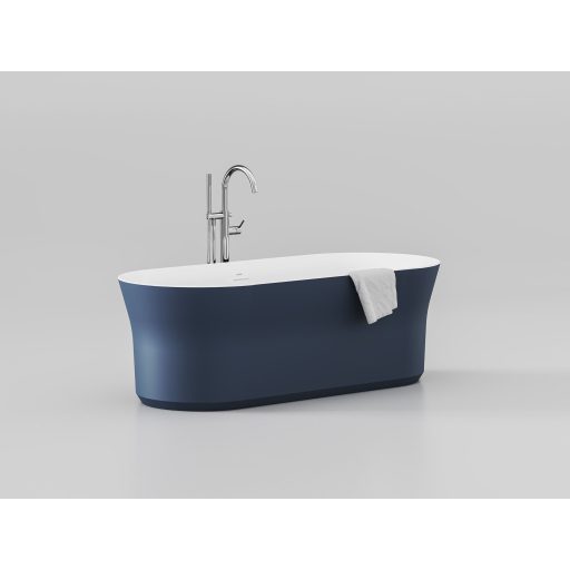 Ypsilon 180x80, akrilkád, Deepsea Blue/fehér, szabadonálló, fehér/fekete/króm lefolyó