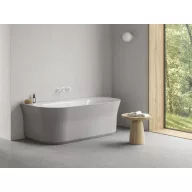   Ypsilon Wall 178x86, akrilkád, Smoke Grey/fehér, szabadonálló, fehér/fekete/króm lefolyó