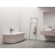   Ypsilon Wall 178x86, akrilkád, Alabaster Pink/fehér, szabadonálló, fehér/fekete/króm lefolyó