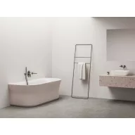   Ypsilon Wall 178x86, akrilkád, Alabaster Pink/fehér, szabadonálló, fehér/fekete/króm lefolyó