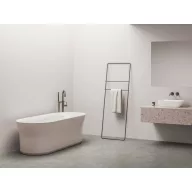   Ypsilon 180x80, akrilkád, Alabaster Pink/fehér, szabadonálló, fehér/fekete/króm lefolyó