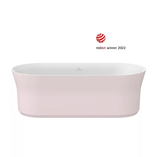 Ypsilon 180x80, akrilkád, Alabaster Pink/fehér, szabadonálló, fehér/fekete/króm lefolyó