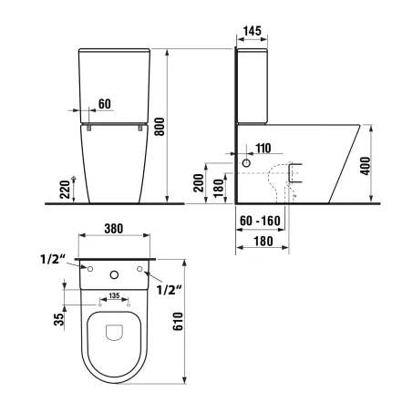 Sapho Paco MB WC rimless tartállyal 380x800x610 mm (PC1012WR)