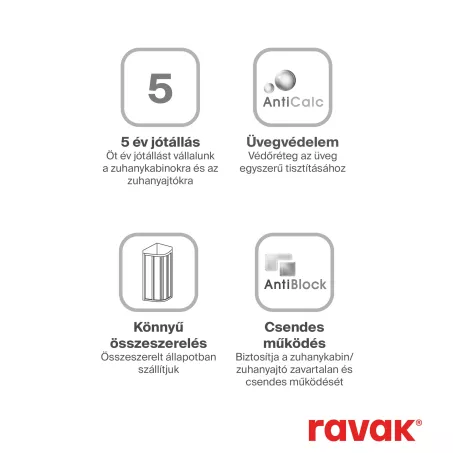 Ravak Zuhanykabin ASRV3-75 198 fehér+Transparent üveg